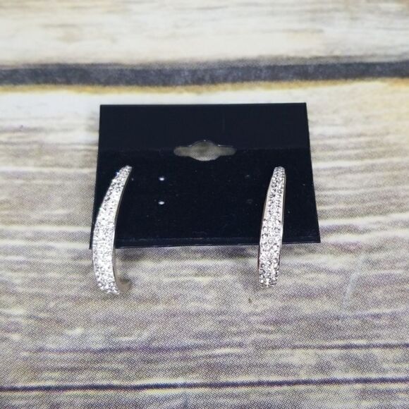 RHINESTONE SEMI HOOPS - Picture 3 of 5